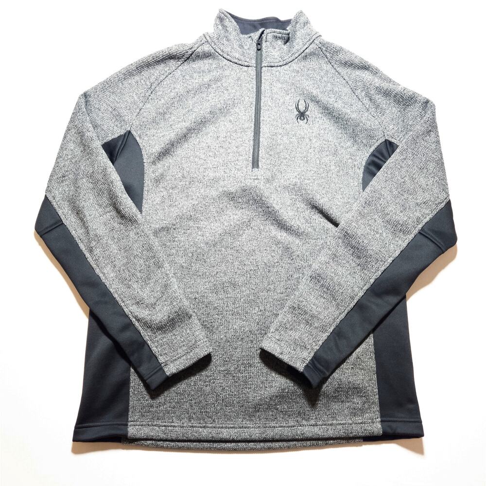 Spyder Men's Quarter Zip Fleece Pullover Heather Gray Colorblock Spider Logo L
